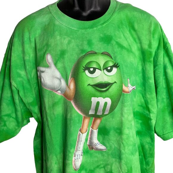 Vintage M&Ms World Crewneck T Shirt 2XL Green Tie Dye Short Sleeve Snack Tee - Picture 2 of 7